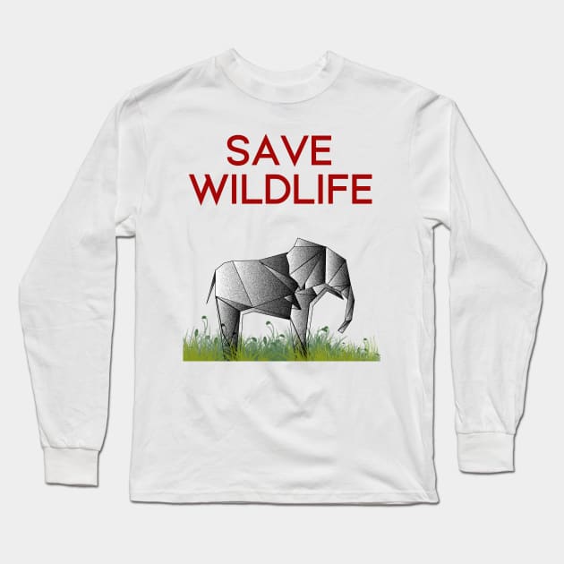 Save Wildlife - Origami Elephant Long Sleeve T-Shirt by Raimondi